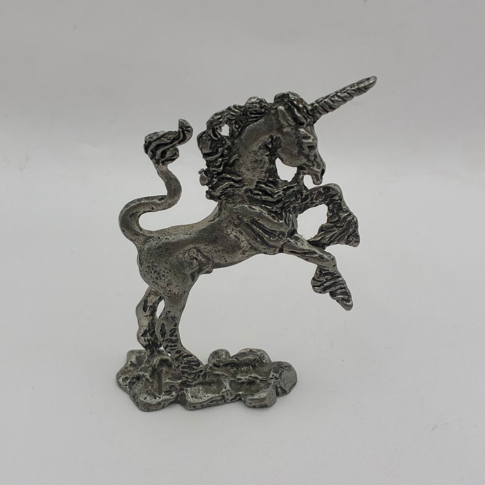 Vintage Rearing Unicorn Pewter Figurine Miniature Fantasy Silver Tone 2.75"